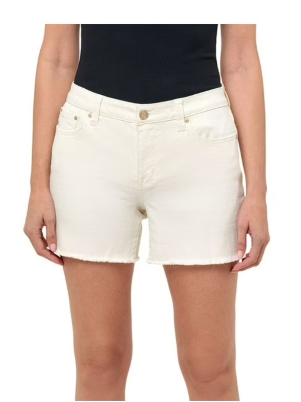Seven7 Cream High-Rise Denim Shorts